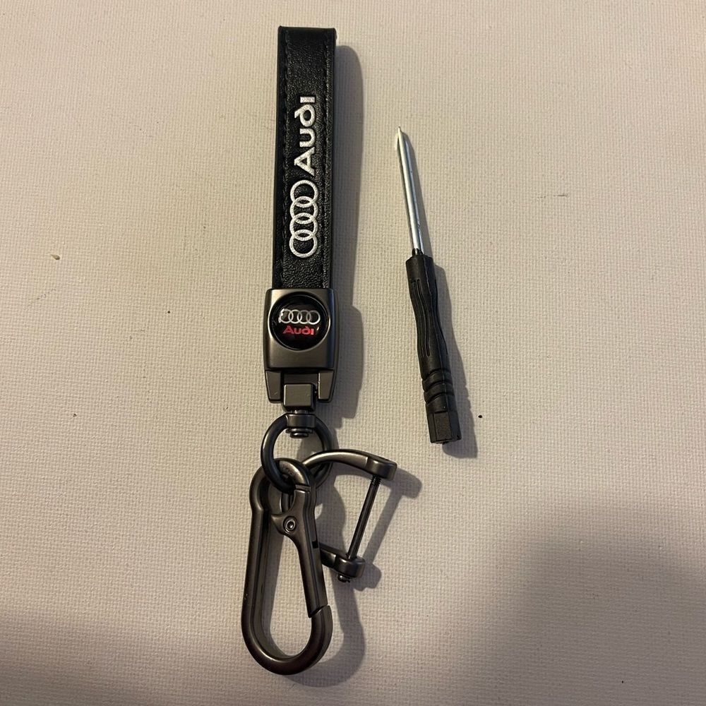 Audi Key Fob Keychain in Black Leather with Logo NWT